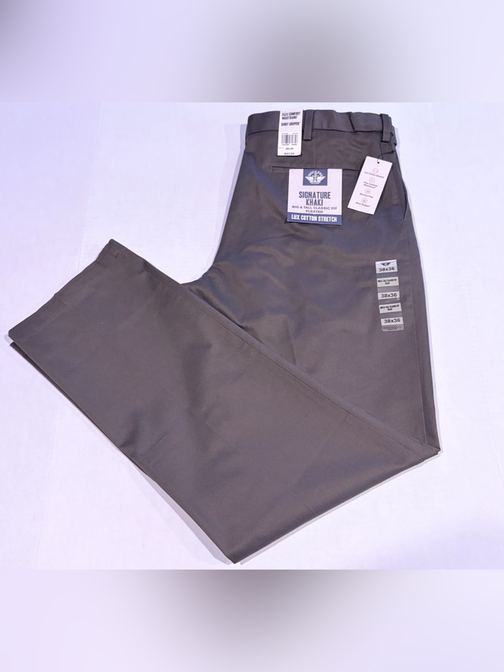 Dockers Big & Tall Classic Fit Pleated Signature Khaki Pant Gray 38x36 Lux NWT